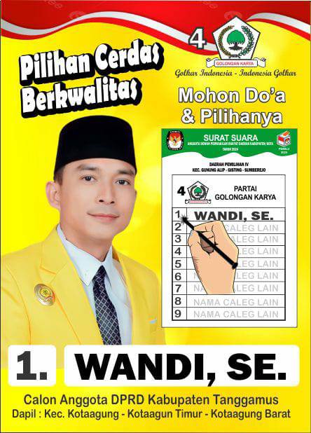 Wandi,S.E., Terpangil Maju Sebagai Calon Anggota DPRD Kabupaten Tanggamus Dari Partai Golkar Demi Menurunkan Angka Kemiskinan dan Menciptakan Lapangan pekerjaan