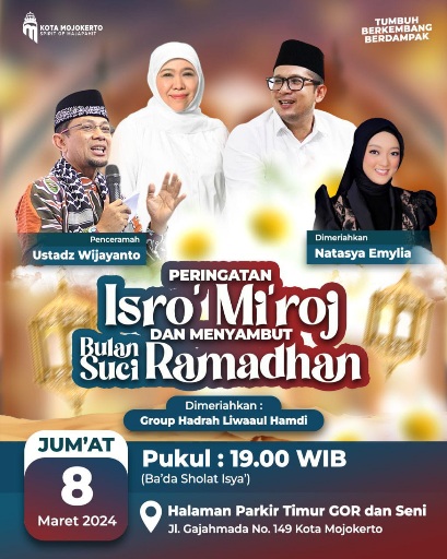 Ketum PP Muslimat NU, Ustadz Wijayanto, hingga Natasya Emylia Bakal Hadir di Peringatan Isro’ Mi’roj dan Sambut Ramadhan Pemkot Mojokerto