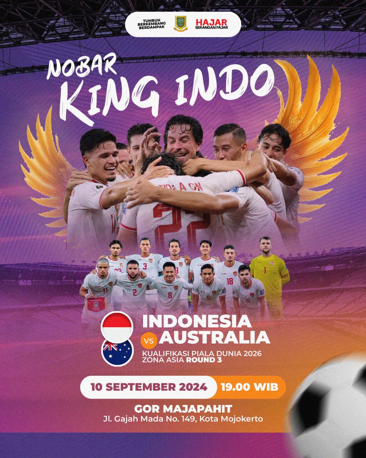 Dukung King Indo, Mas Pj Wali Kota Ajak Masyarakat Nobar di GOR Seni Mojopahit